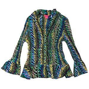 Rare Vintage 90’s-Y2K Era Sunny Leigh Abstract Bell Sleeve Button Down Blouse- L